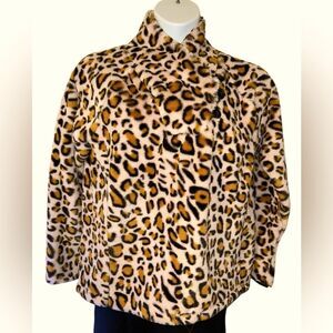 Playing for Keeps Faux Fur Leopard Print Pullover Sweater Womens Size Large NWOT